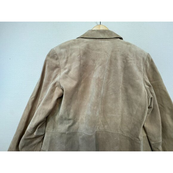 Vintage J. Peterman Womens Leather Blazer Jacket Size 12 Beige Tan 100% Leather - Picture 10 of 13